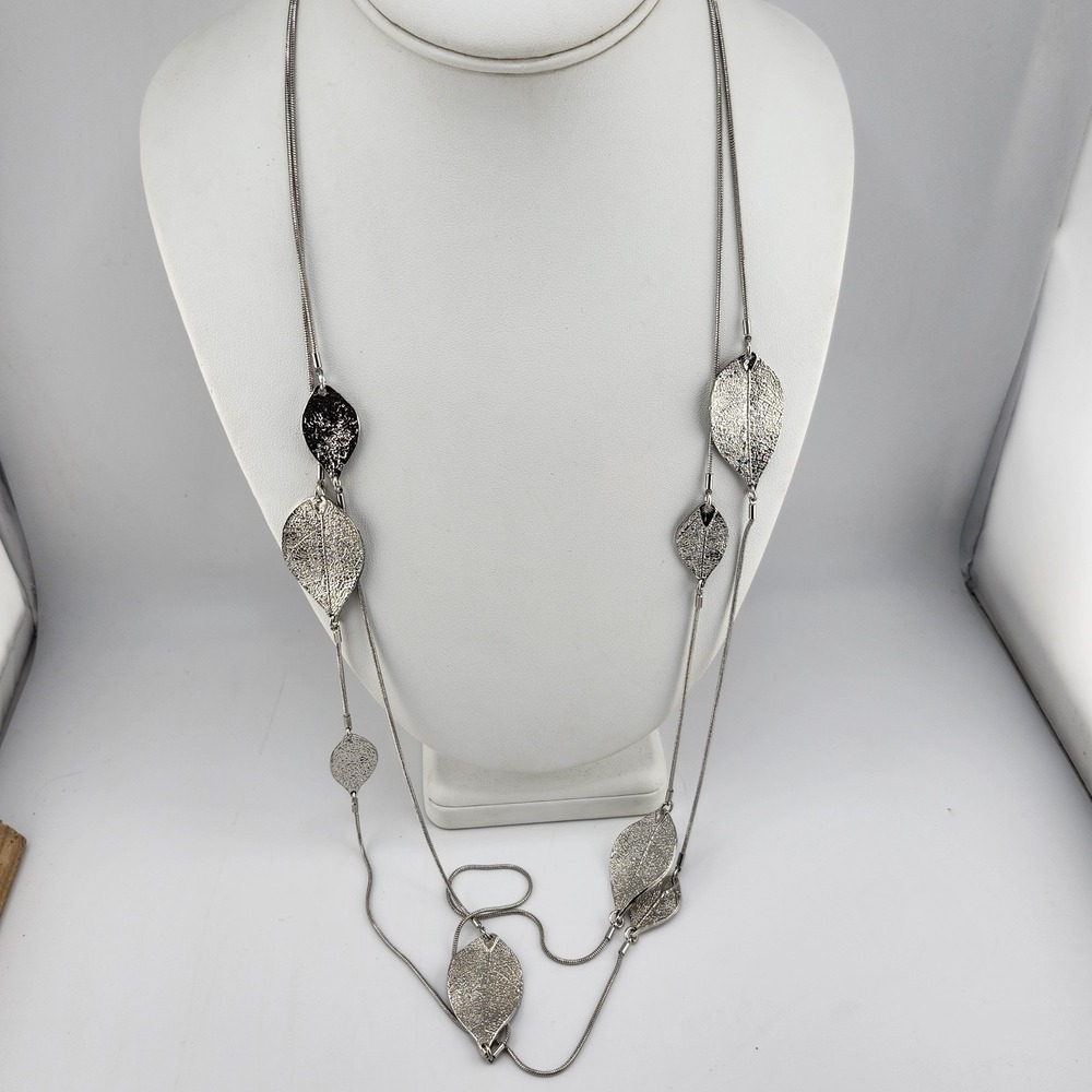 Howard's Silver‎ Tone Double Strand Leaf Necklace